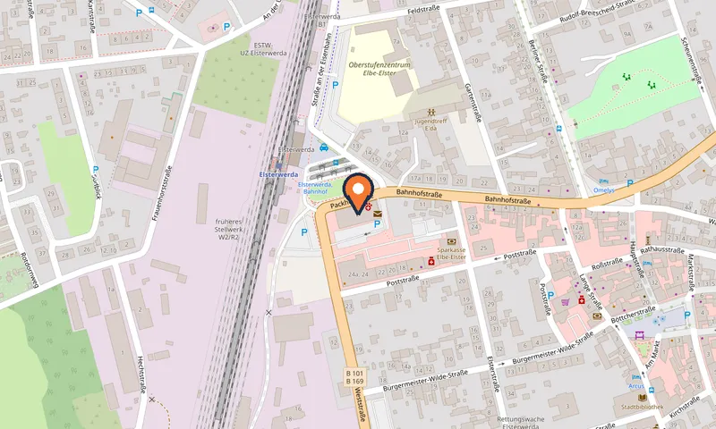 Stadtplan rund um die Praxis, Packhofstraße 2, 04910 Elsterwerda